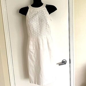 CALVIN KLEIN white sleeveless cotton lined eye lit dress size small